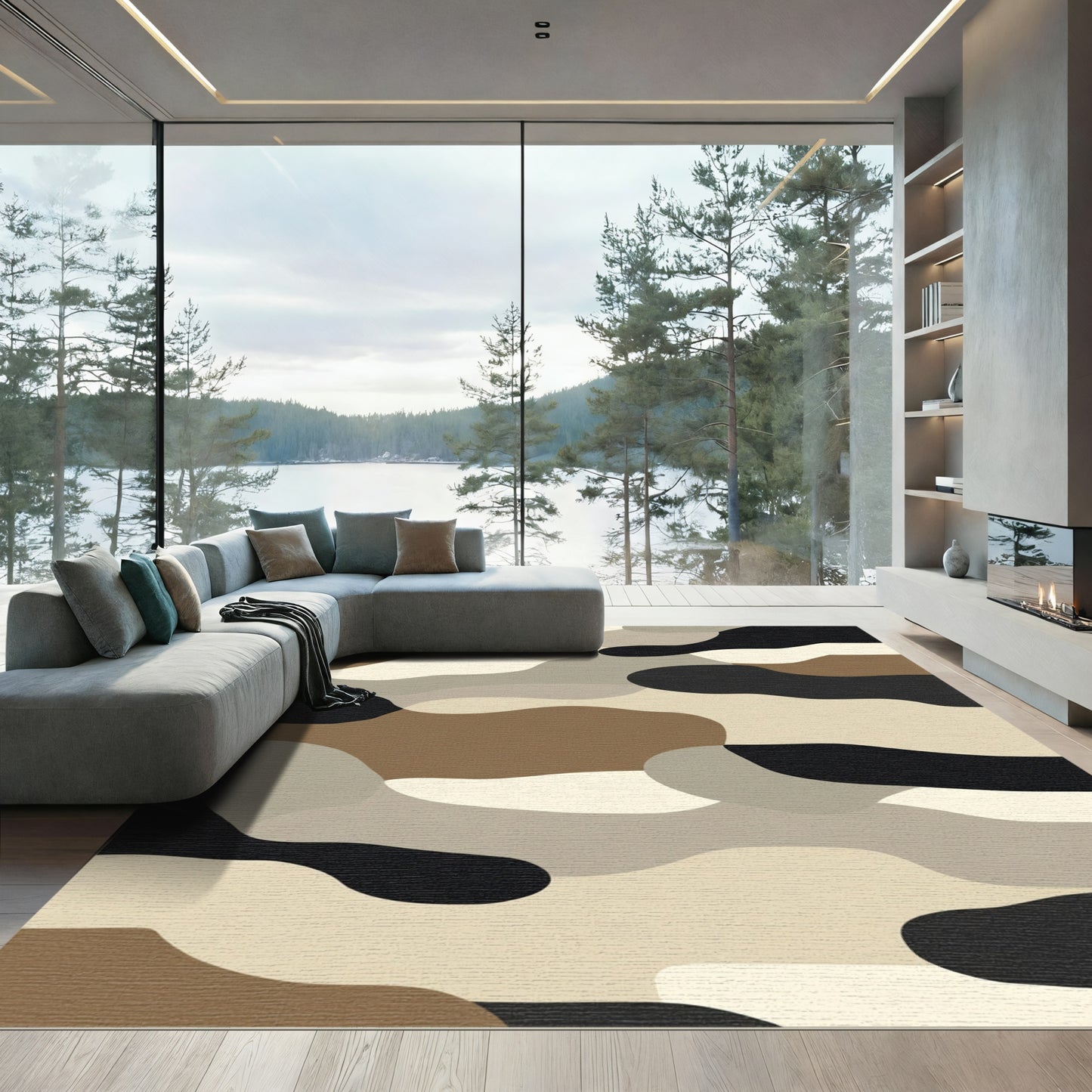 Earthy Abstract Camouflage Wave Rug