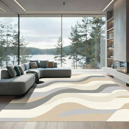 Neutral Wavy Stripe Abstract Rug