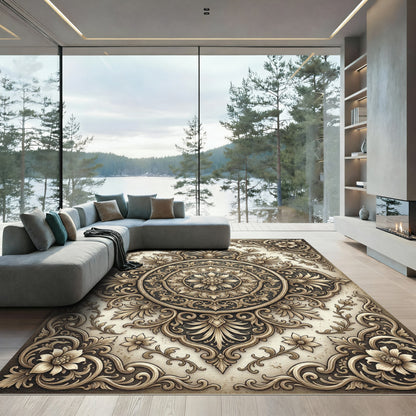 Antique Gold Floral Medallion Square Rug