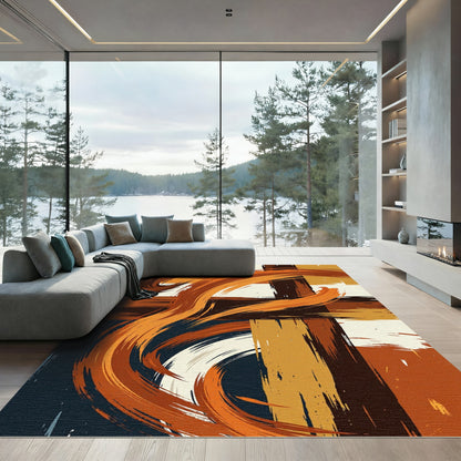 Modern Abstract Burnt Orange Flowing Lines Rug