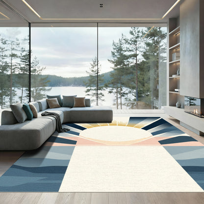 Golden Sunburst Over Blue Horizon Rug