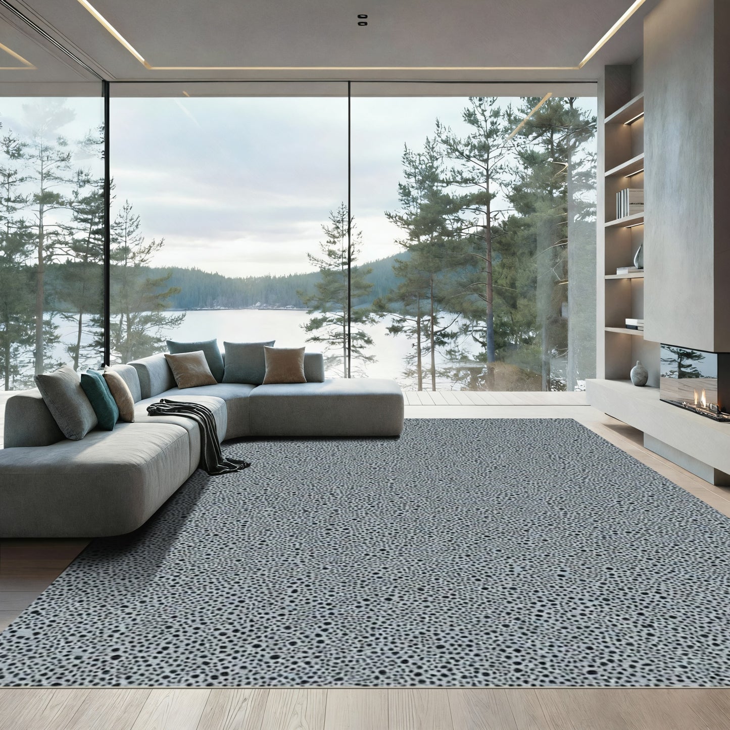 Light Blue Dotted Tone Composition Rug