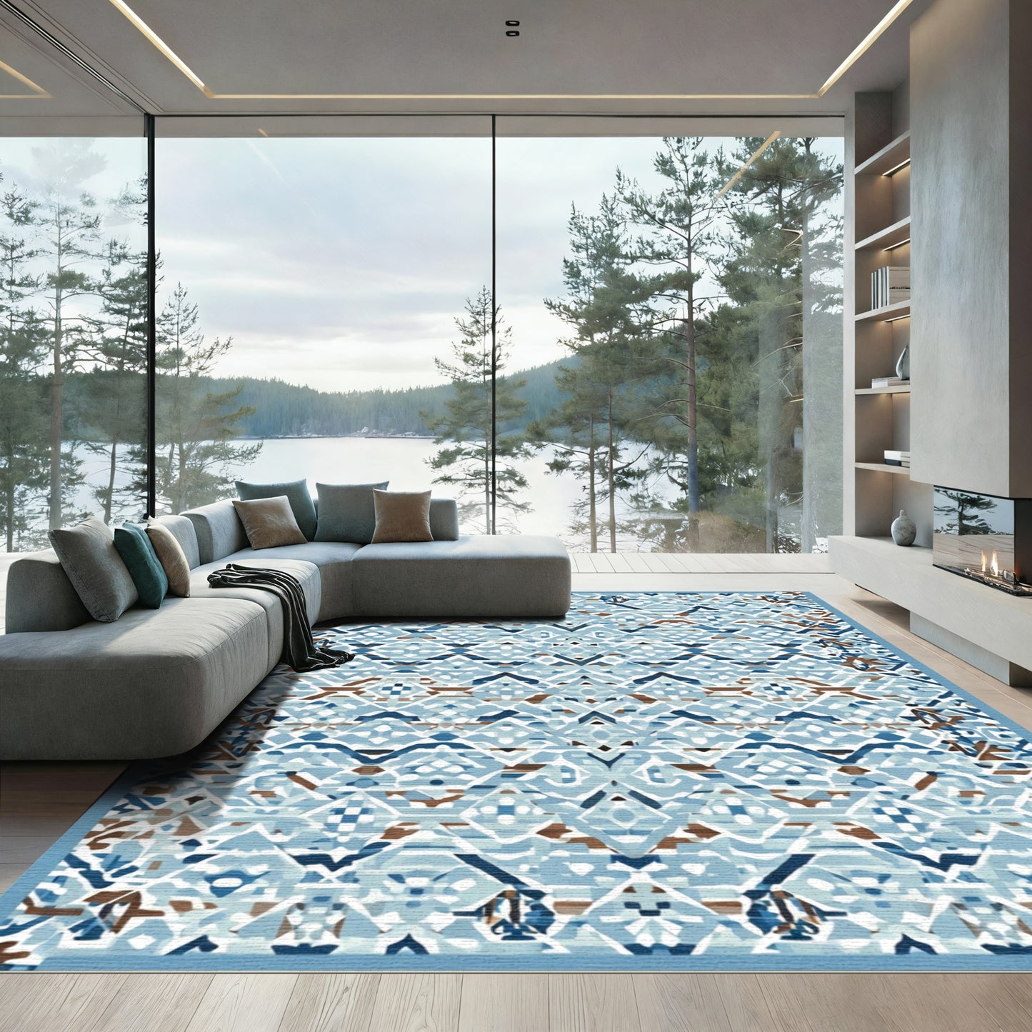 Geometric Blue Brown Diamond Weave Rug