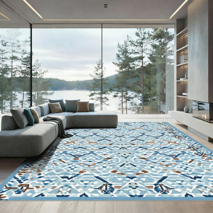Geometric Blue Brown Diamond Weave Rug