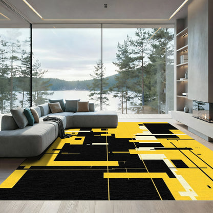 Bold Yellow Black Geometric Arrangement Rug