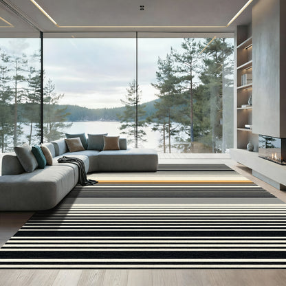 Modern Black Gold Gray Stripe Rug