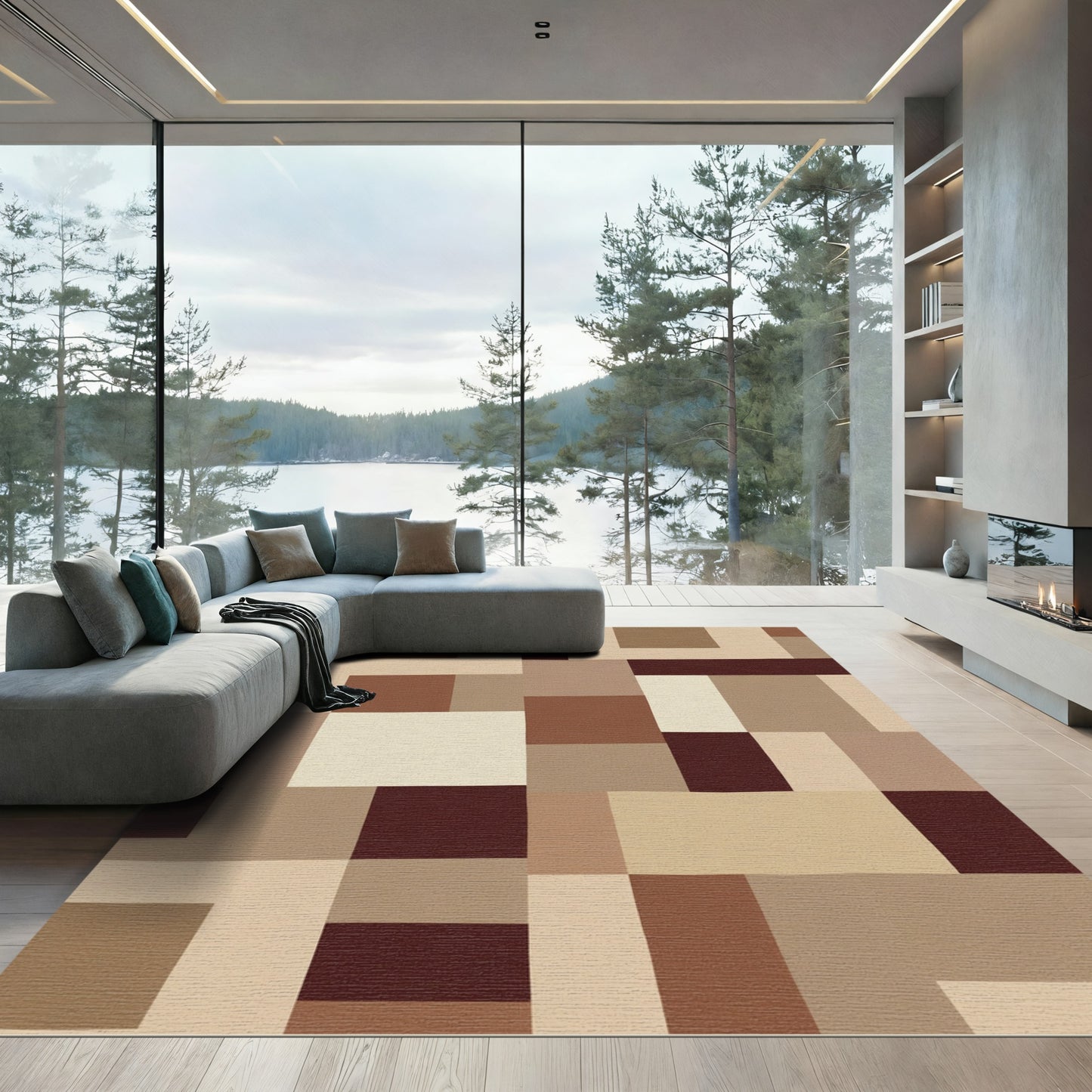 Earthy Tones Geometric Patchwork Rug