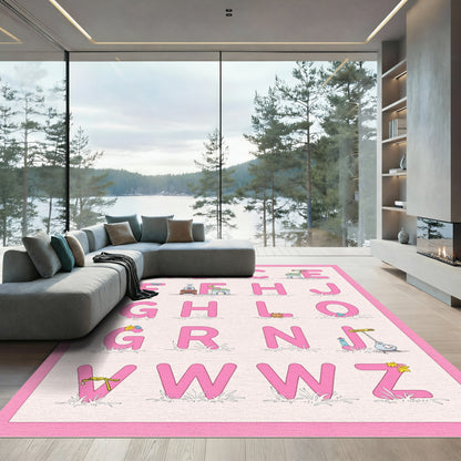 Pink Alphabet Houses Illustration Rug