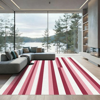 Crimson Pink White Vertical Stripe Rug