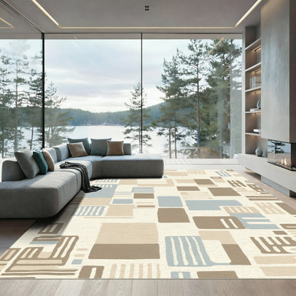 Neutral Geometric Mid Century Blocks Rug