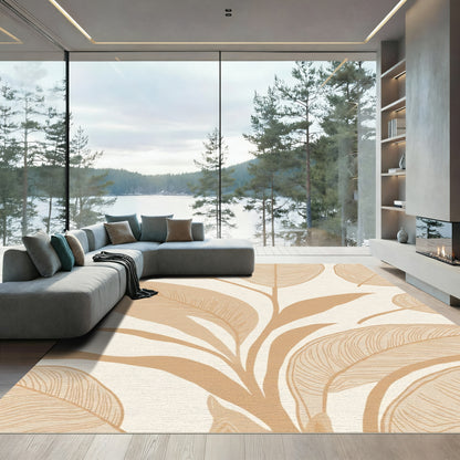 Tan Abstract Leaf Outline Rug