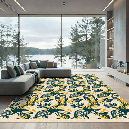 Teal Yellow Abstract Botanical Branch Rug