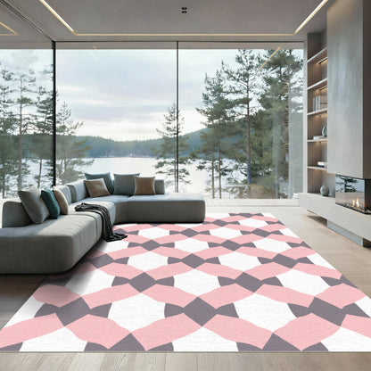 Pink Gray Interlocking Diamond Weave Rug