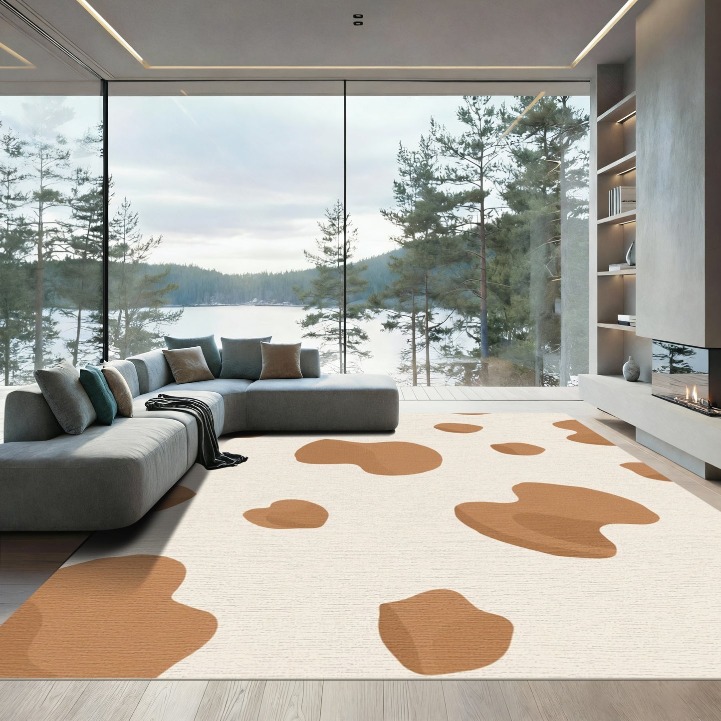 Brown Cream Spotted Hide Texture Rug