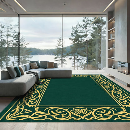 Rich Gold Emerald Leafy Border Rug