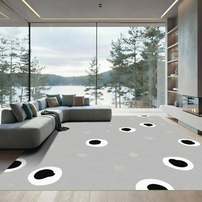 Concrete Gray And Black Polka Dots Rug