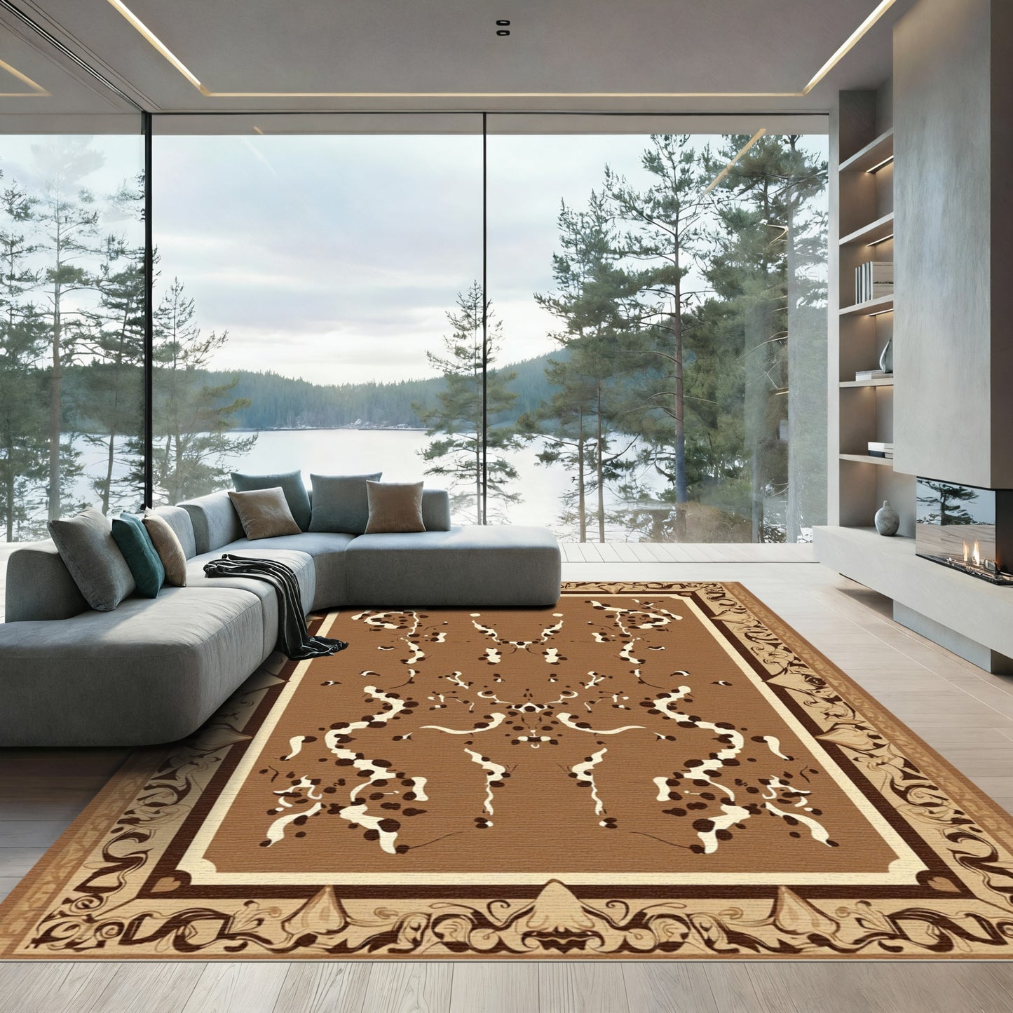 Brown Ochre Abstract Symmetry Rug
