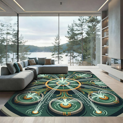 Emerald Green Fountain Water Medallion Rug