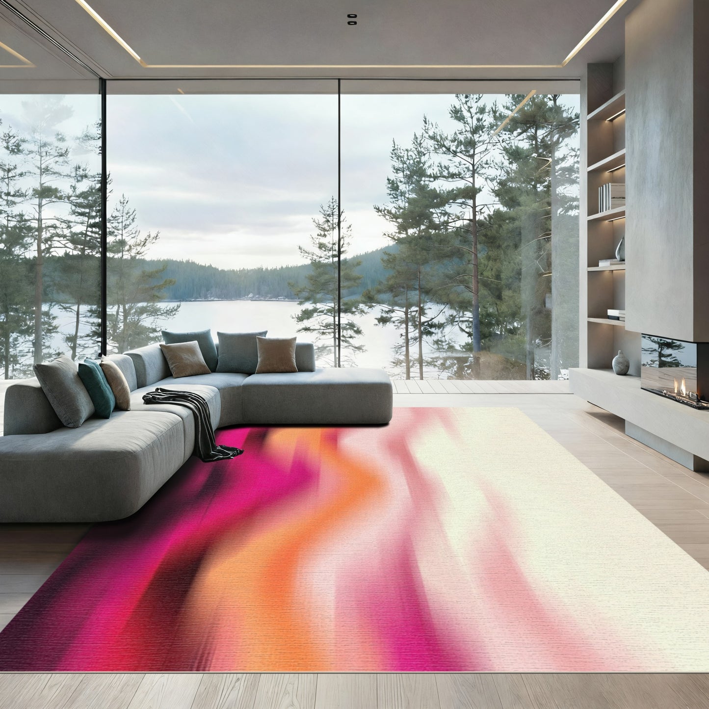 Blended Magenta Orange Vertical Streaks Rug