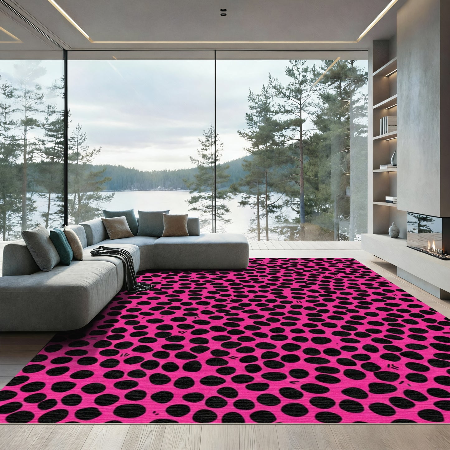 Hot Pink Black Spotty Animal Print Rug