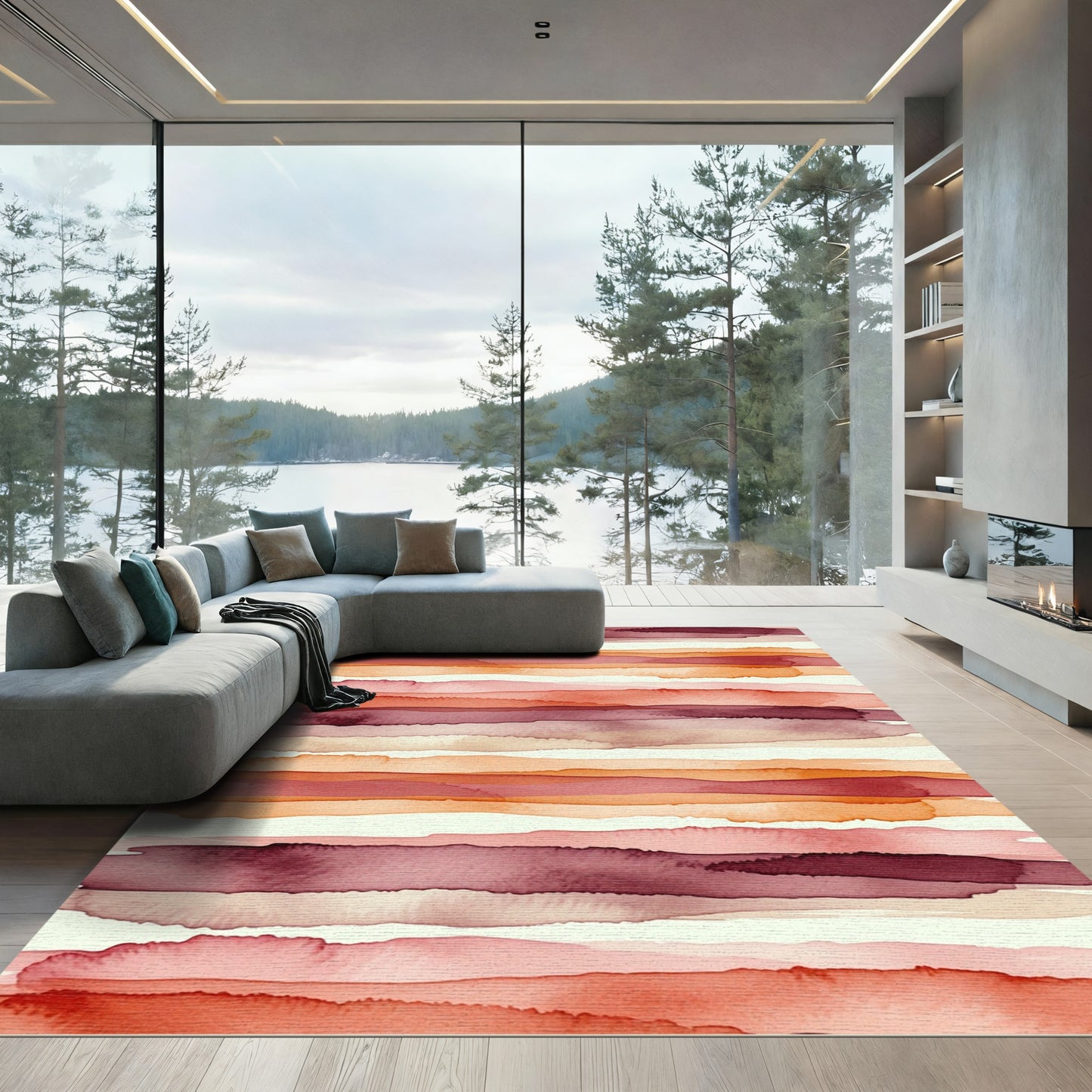 Warm Tonal Watercolor Stripe Panorama Rug