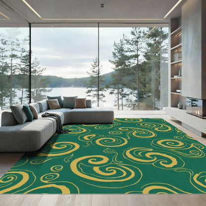 Emerald Gold Swirl Cloud Composition Rug