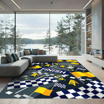 Dynamic Checkered Flag Motorsport Art Decor Rug