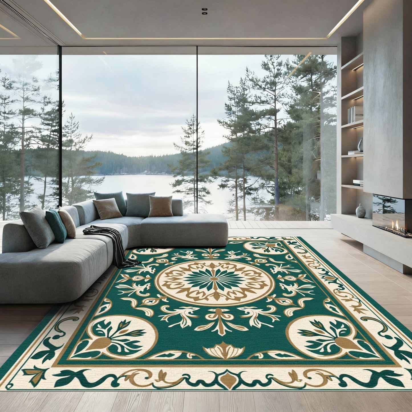 Emerald Medallion Floral Border Rug
