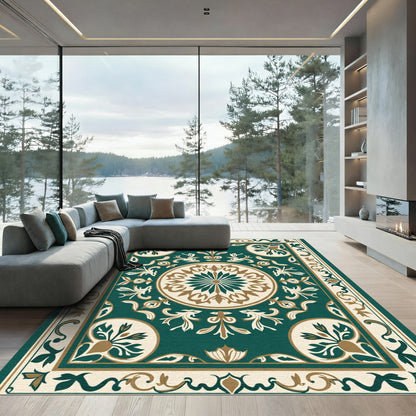 Emerald Medallion Floral Border Rug