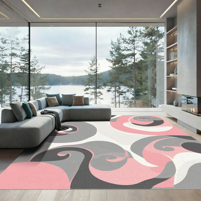 Soft Pink Gray Swirl Abstract Rug