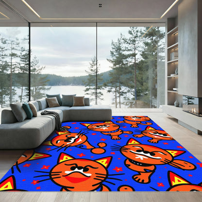 Orange Whimsical Happy Cat Collage Rug