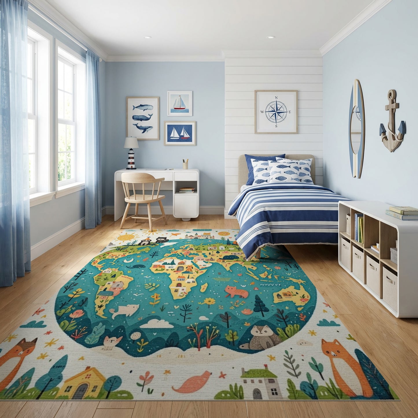 Whimsical Cats World Map Globe Rug