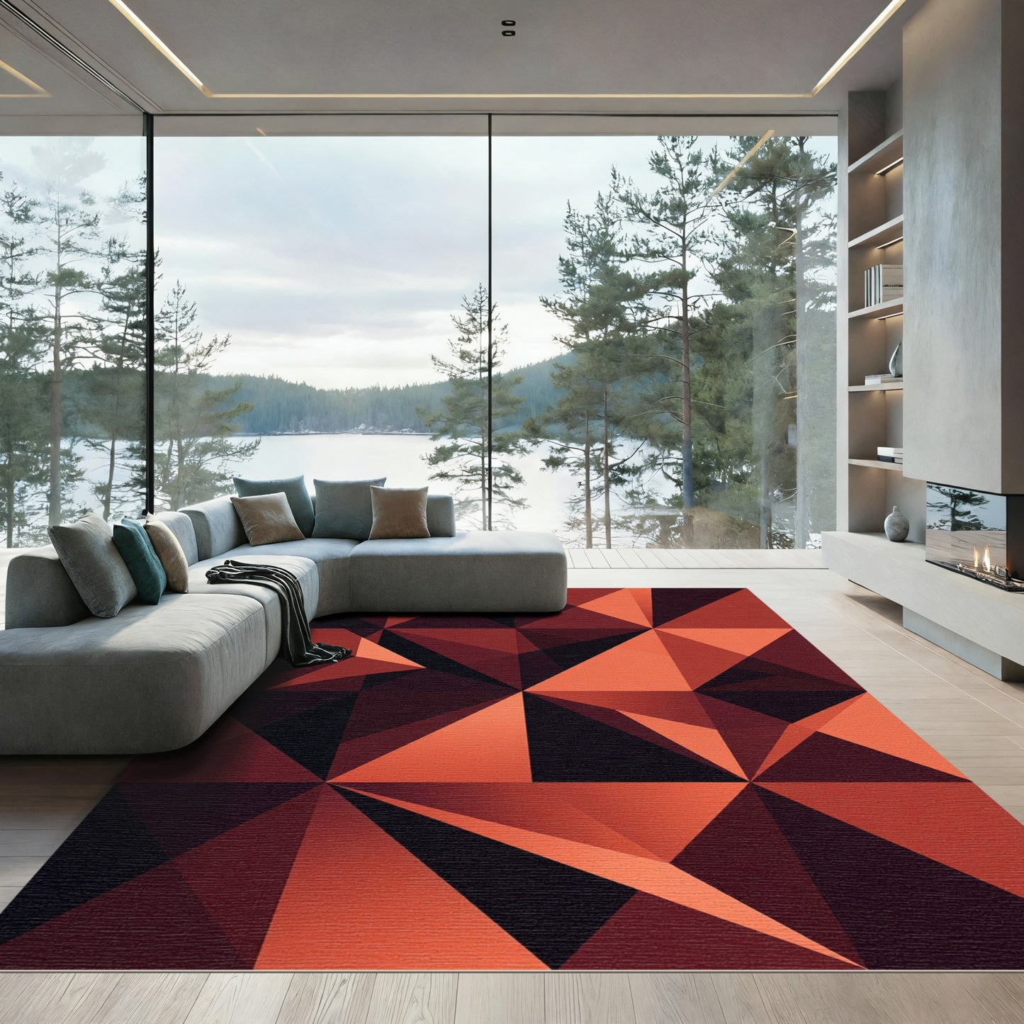 Geometric Terracotta Red Abstract Angular Rug