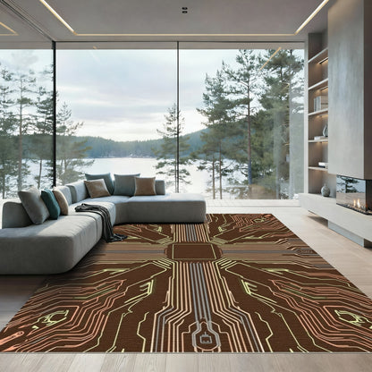 Circuit Board Lines Copper Gold Rug