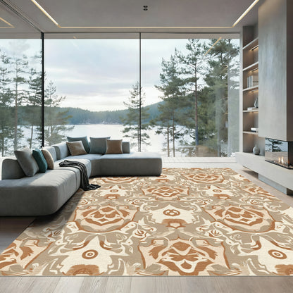 Rustic Amber Brown Symmetrical Bloom Rug
