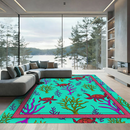 Aqua Turtle Ocean Coral Garden Rug