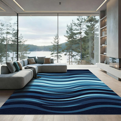Oceanic Teal Aqua Stream Lines Rug