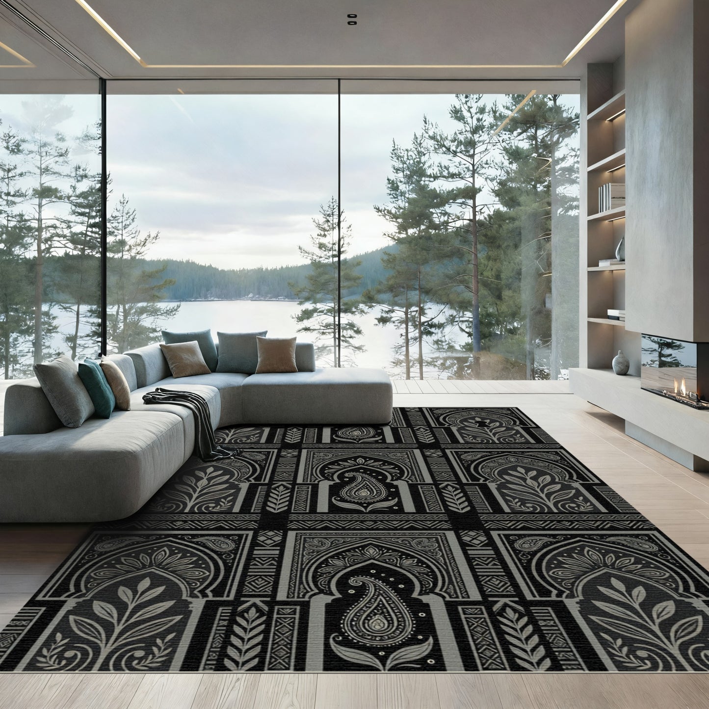 Ornate Gray Paisley Archway Collage Rug