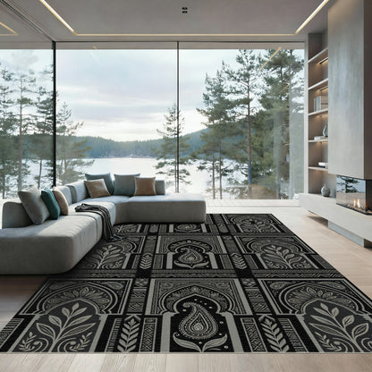 Ornate Gray Paisley Archway Collage Rug