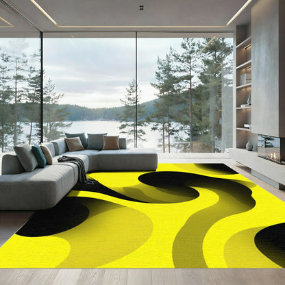 Vivid Yellow Fluid Abstract Rug