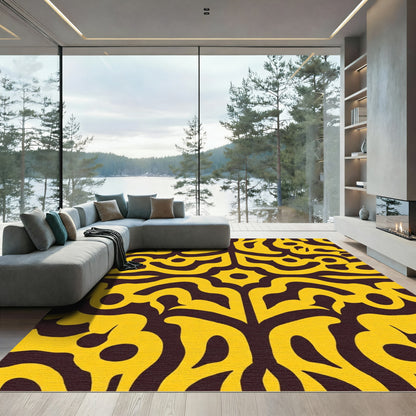 Bold Yellow Scrolling Vine Rug