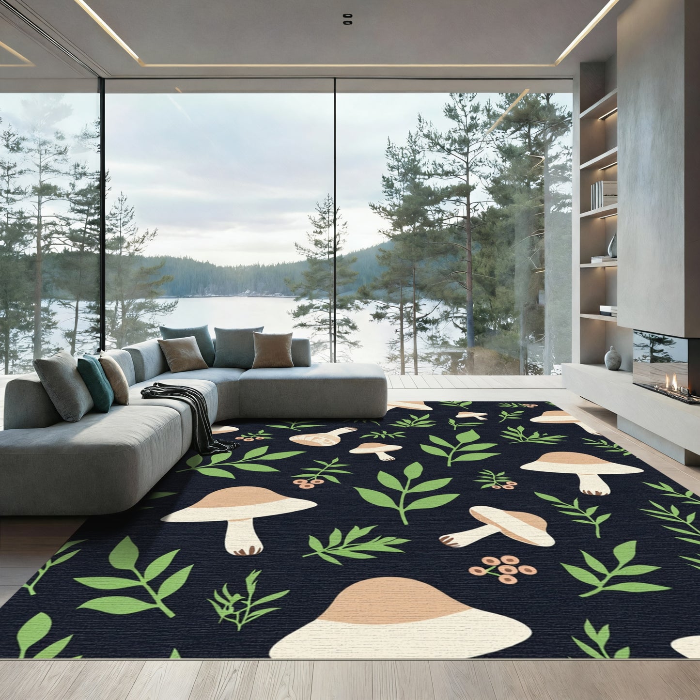Mushroom Forest Deep Blue Foliage Rug