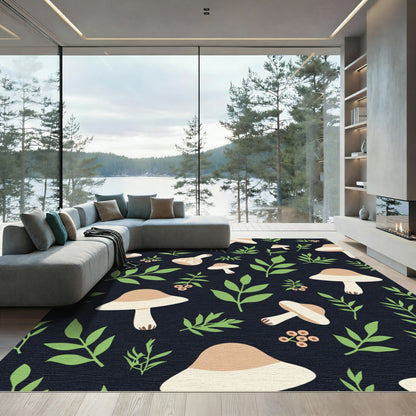 Mushroom Forest Deep Blue Foliage Rug
