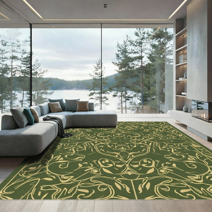 Rich Olive Gold Baroque Scroll Rug