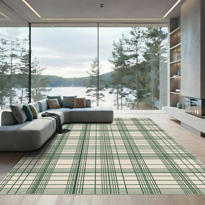 Forest Green Minimalist Grid Plaid Rug