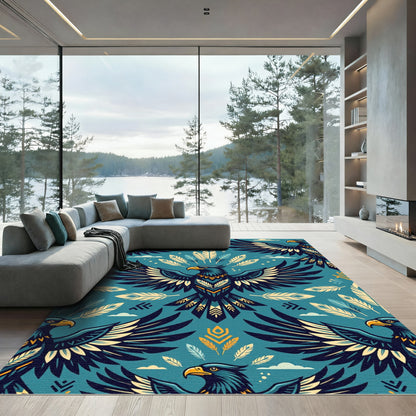 Teal Eagle Tribal Feather Art Rug