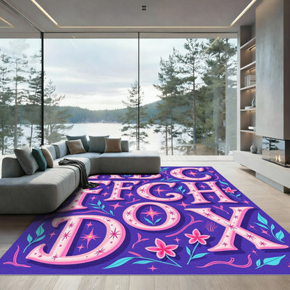 Whimsical Pink Floral Alphabet Stars Rug