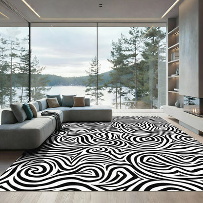 Abstract Black White Swirl Rug