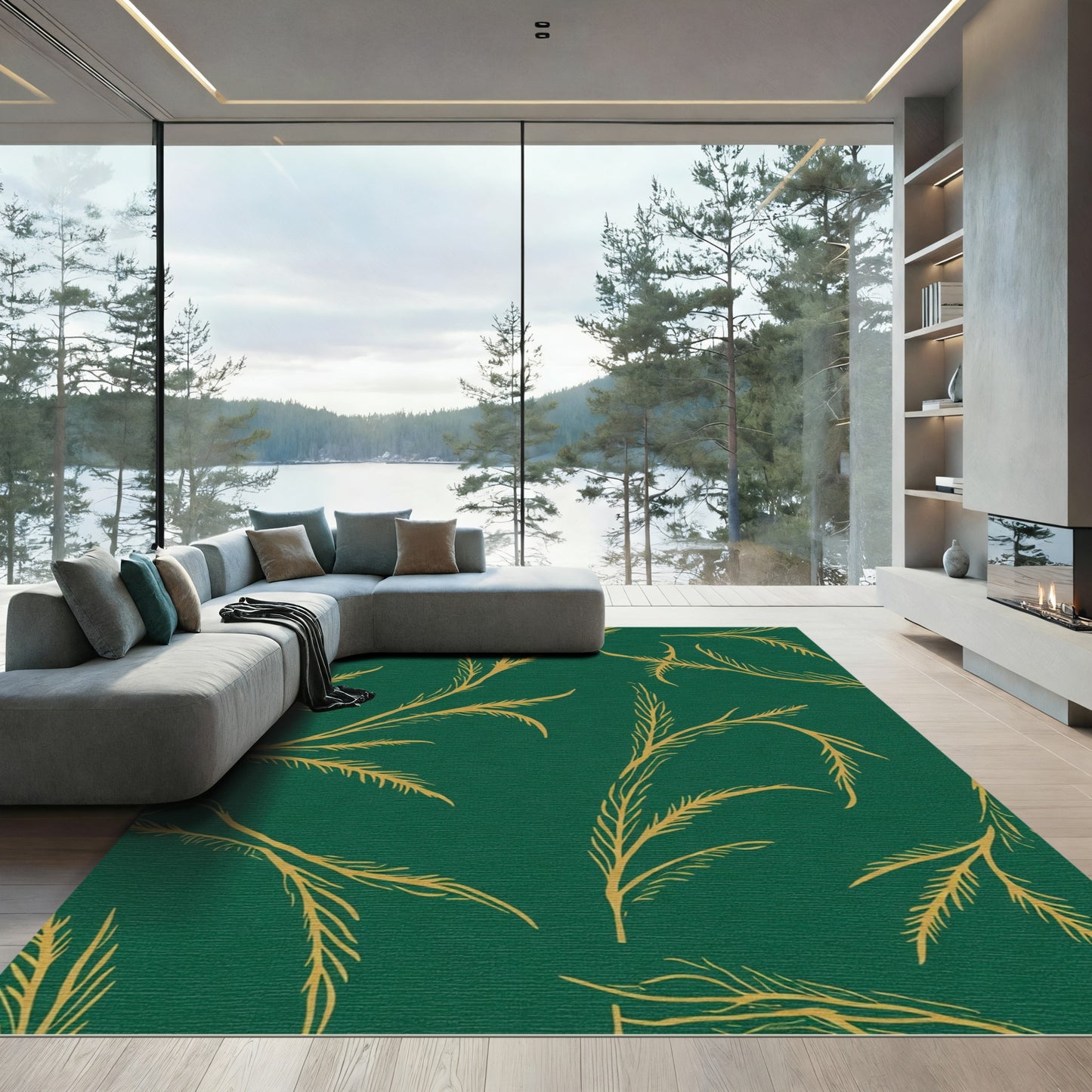 Emerald Green Gold Reeds Rug