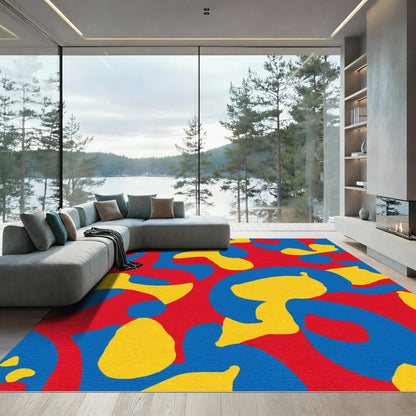 Abstract Red Yellow Blue Amorphous Shapes Rug